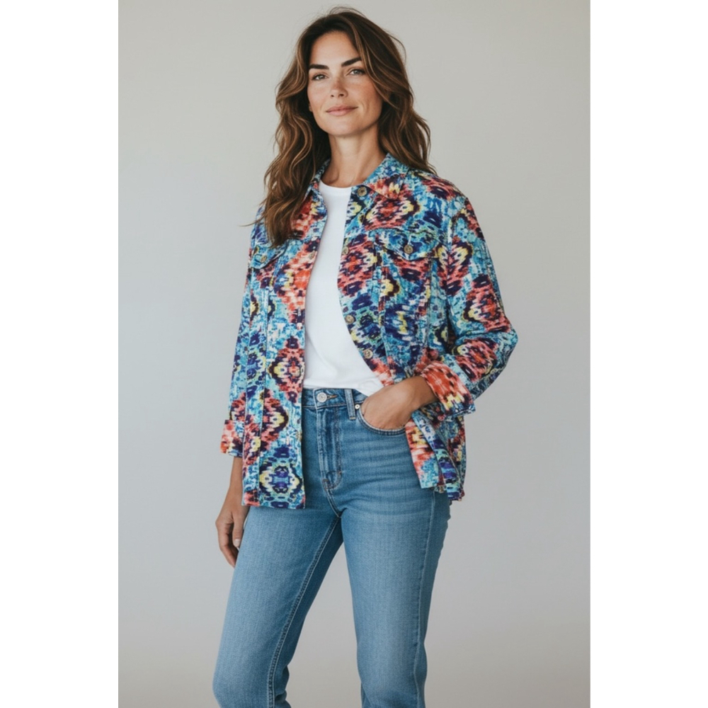 Ruby Rd Aztec ikat linen jacket blouse size large